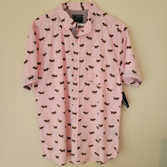 NWT Light Pink Mens Large Dashsund Botton Down Shirt - Picture 1 of 7